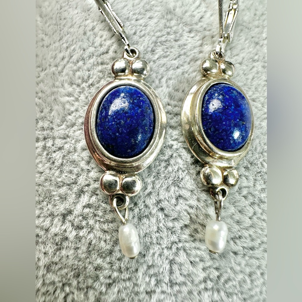 💙Vintage Lapis Sterling Silver Drop Earrings - Picture 6 of 8